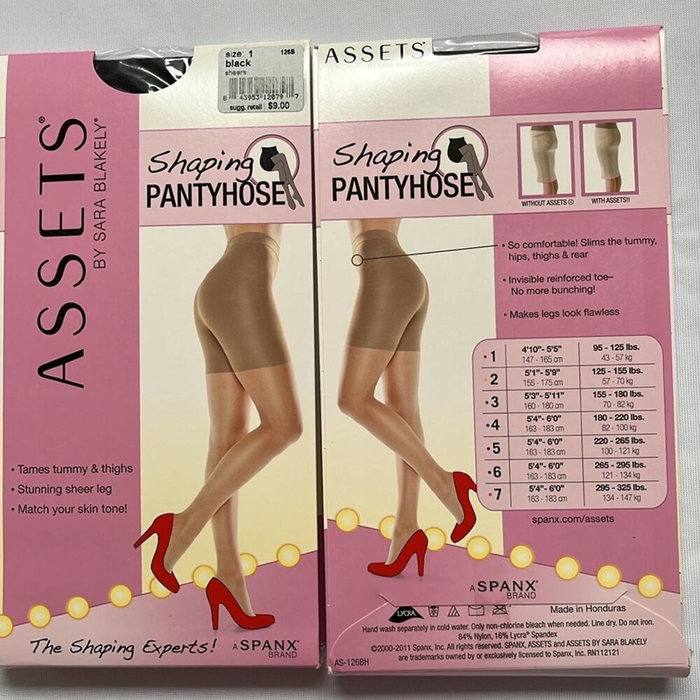 Assets by SPANX Shaping Sheer Pantyhose Black Size 1 Lot of 2 Pair - Picture 5 of 8